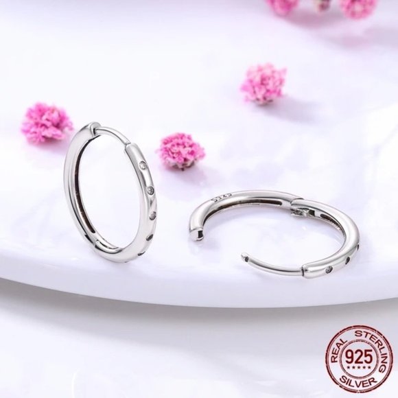 925 Sterling Silver Circle Cubic Zircon Hoop Earrings - Picture 4 of 7